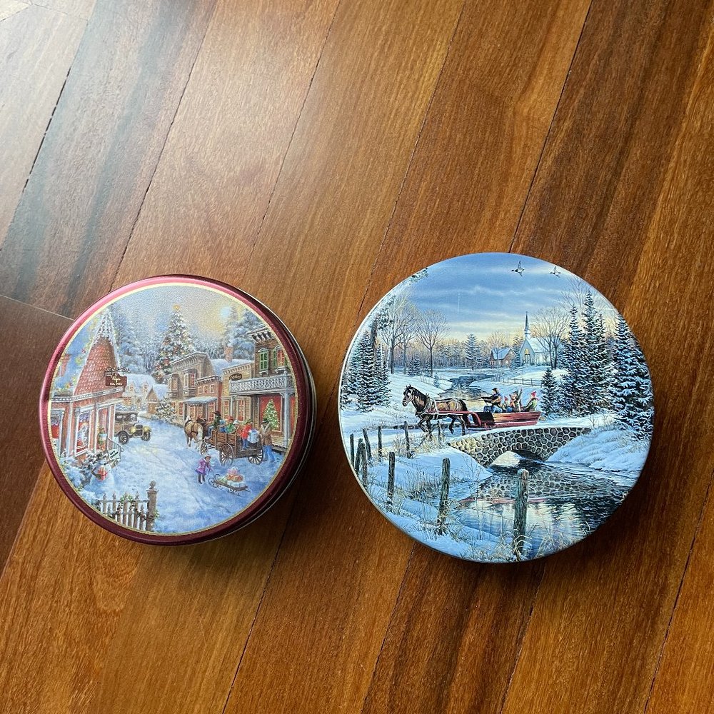 Two (2) Winter / Christmas Tins
